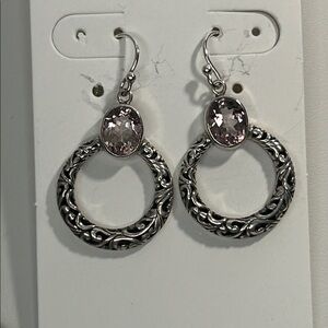 NWOT Genuine Morganite Gemstone Sterling Silver Earrings By Designer Samuel B.